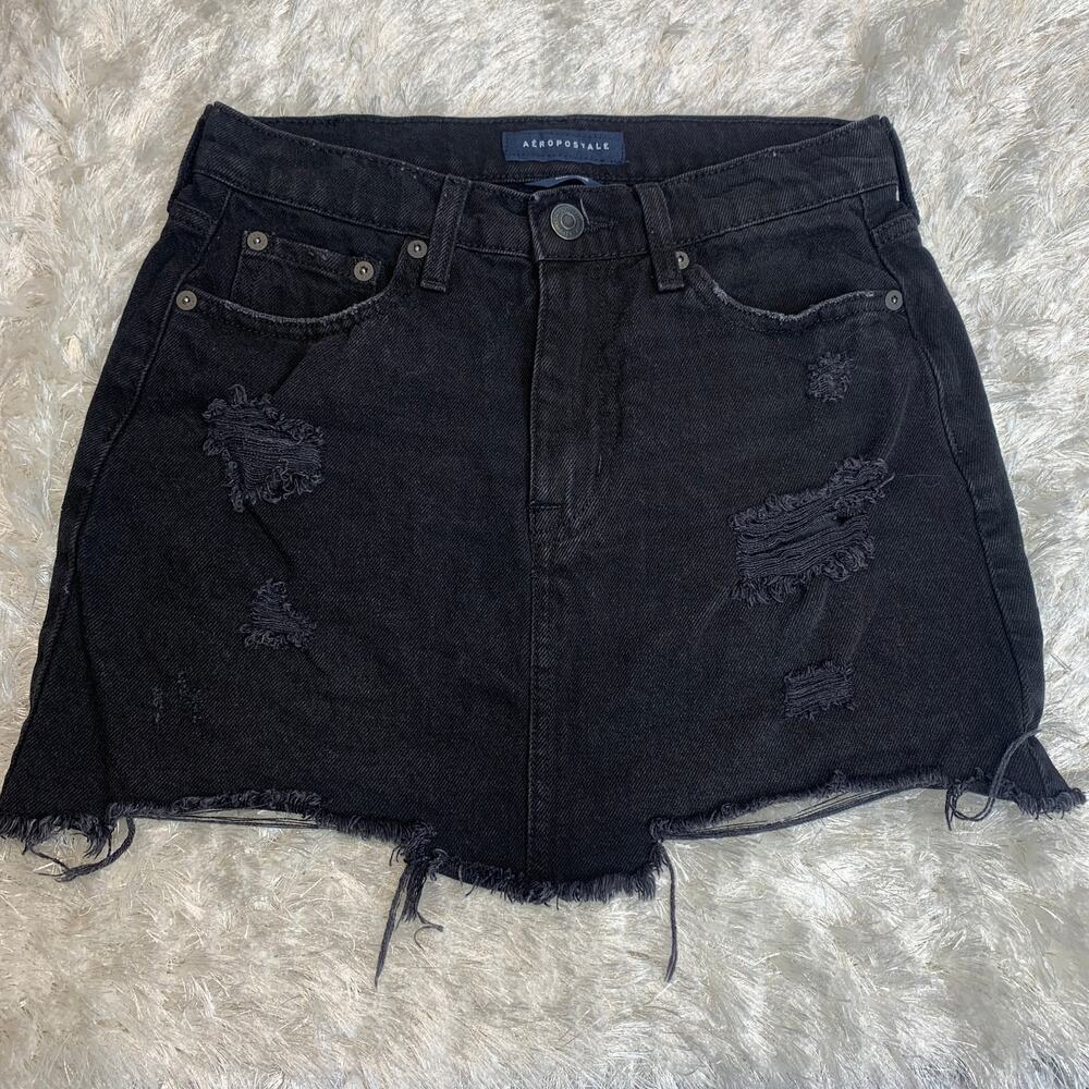 Aeropostale Black High Rise Jean Skirt Sz 4 100% cotton